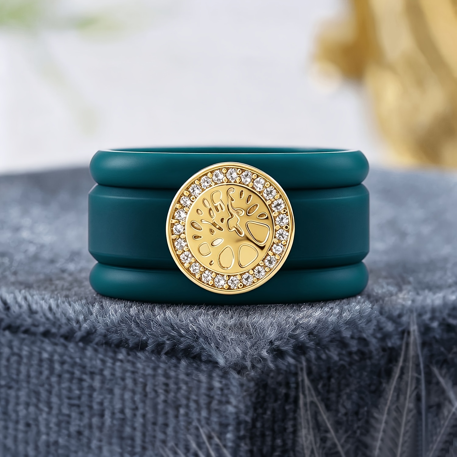 3pcs 14K Gold Plated Blue Silicone Tree Promise Rings